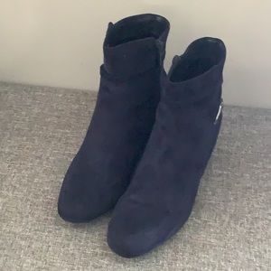 Impo “Glammed” Midnight Blue suede wedge bootie